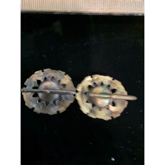 Pair of vintage blue stone with gold metal filigree settings